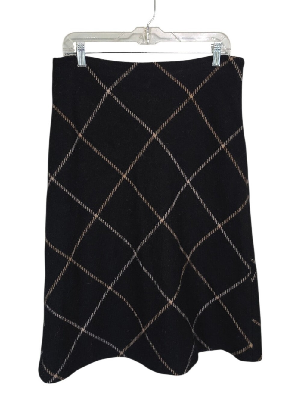 Zara Basic Black Tan Plaid Wool Blend Skirt 10 Academia Eqestrian Career